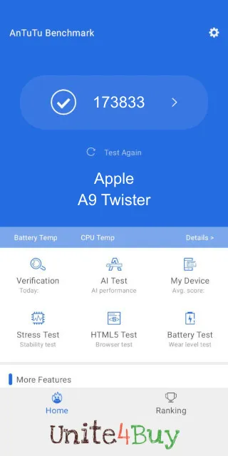 Apple A9 Twister: Resultado de las puntuaciones de Antutu Benchmark