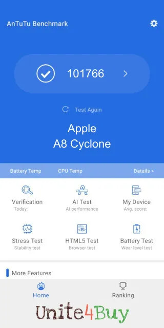 Apple A8 Cyclone: Resultado de las puntuaciones de Antutu Benchmark
