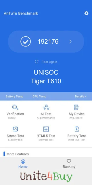 UNISOC Tiger T610 Antutu Benchmark score