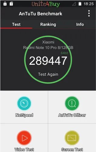 wyniki testów AnTuTu dla Xiaomi Redmi Note 10 Pro 8/128GB