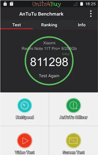 wyniki testów AnTuTu dla Xiaomi Redmi Note 11T Pro+ 8/256Gb