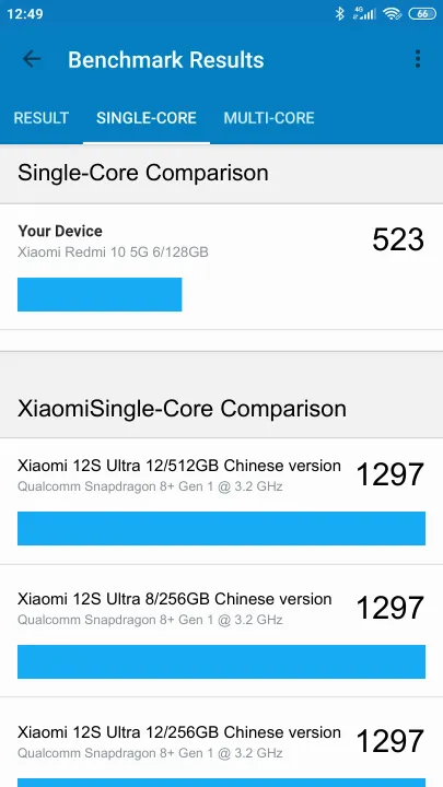 Wyniki testu Xiaomi Redmi 10 5G 6/128GB Geekbench Benchmark