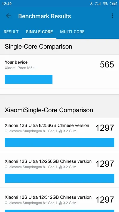 Wyniki testu Xiaomi Poco M5s 4/64GB Geekbench Benchmark