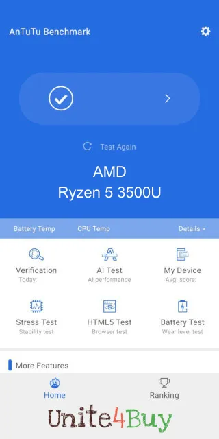 AMD Ryzen 5 3500U AnTuTu ベンチマークのスコア 