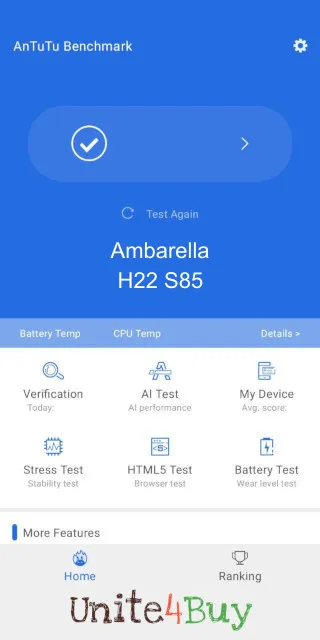 Ambarella H22 S85 -puhelimen AnTuTu benchmark -pisteet