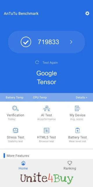 Google Tensor Antutu Benchmark score