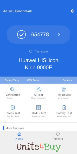 نتائج اختبار Huawei HiSilicon Kirin 9000E Antutu المعيارية