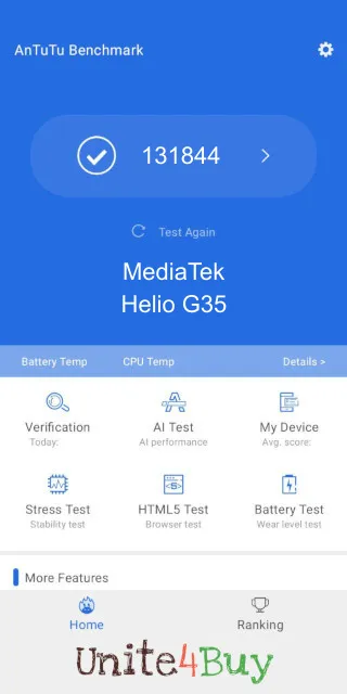 MediaTek Helio G35 -puhelimen AnTuTu benchmark -pisteet