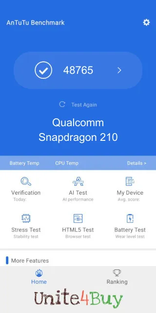 Qualcomm Snapdragon 210 -puhelimen AnTuTu benchmark -pisteet
