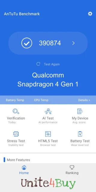 Qualcomm Snapdragon 4 Gen 1: Resultado de las puntuaciones de Antutu Benchmark