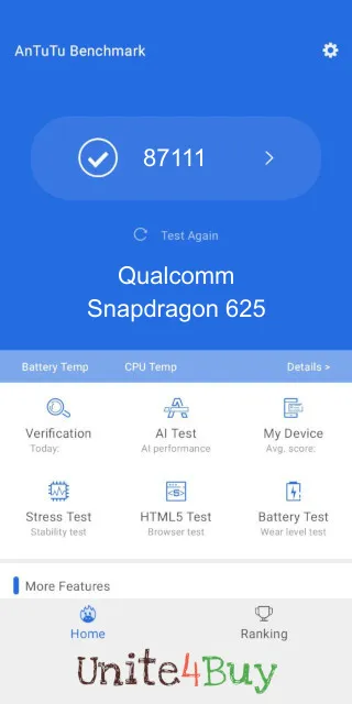 Pontuação do Qualcomm Snapdragon 625 Antutu Benchmark