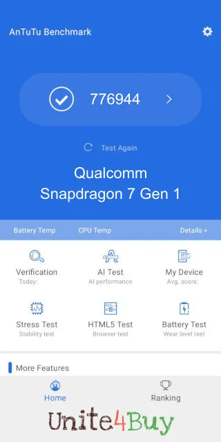 Qualcomm Snapdragon 7 Gen 1 -puhelimen AnTuTu benchmark -pisteet