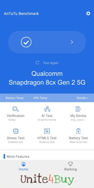 Qualcomm Snapdragon 8cx Gen 2 5G Antutu benchmark score