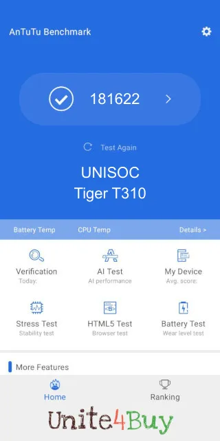 Skor UNISOC Tiger T310 benchmark Antutu