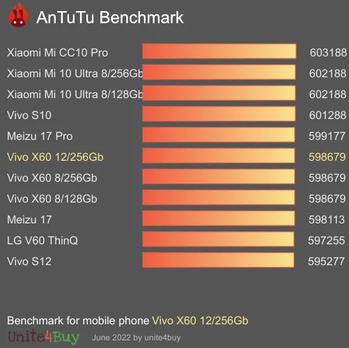 النتيجة المعيارية لـ Vivo X60 12/256Gb Antutu