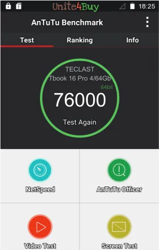 wyniki testów AnTuTu dla TECLAST Tbook 16 Pro 4/64Gb