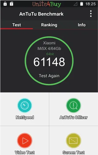 Pontuação do Xiaomi Mi5X 4/64Gb no Antutu Benchmark