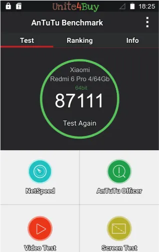 Pontuação do Xiaomi Redmi 6 Pro 4/64Gb no Antutu Benchmark