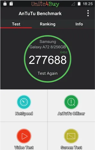 النتيجة المعيارية لـ Samsung Galaxy A72 8/256GB Antutu