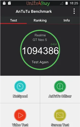 wyniki testów AnTuTu dla Realme GT Neo 5 8/256GB 150W
