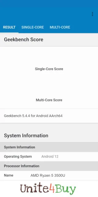 AMD Ryzen 5 3500U -puhelimen Geekbench benchmark -pisteet