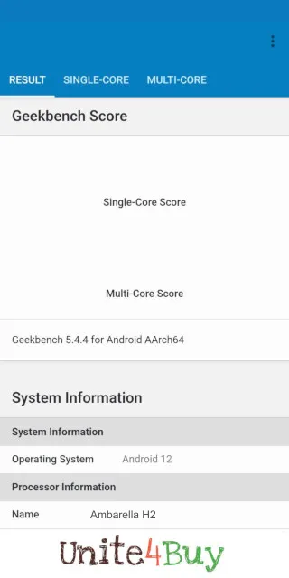 תוצאות ציון Ambarella H2 Geekbench benchmark