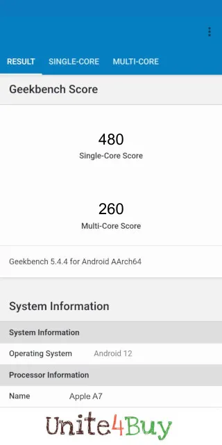 Apple A7 Geekbench ベンチマークのスコア 