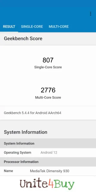 MediaTek Dimensity 930 Geekbench Benchmark score