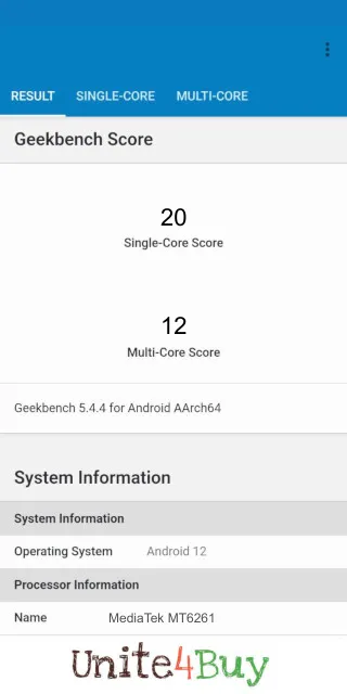 תוצאות ציון MediaTek MT6261 Geekbench benchmark