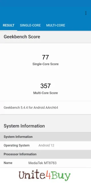 MediaTek MT8783 Geekbench Benchmark score
