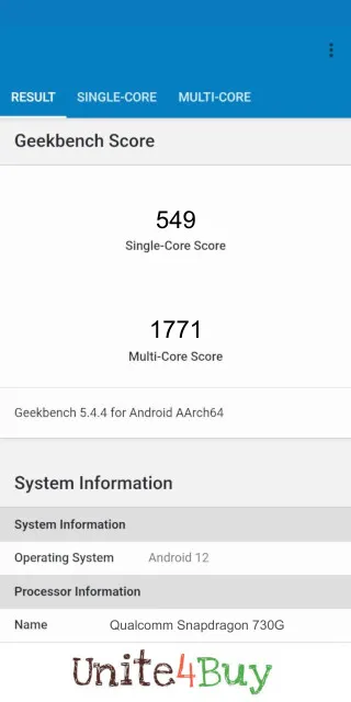 Qualcomm Snapdragon 730G  Geekbench Benchmark skóre