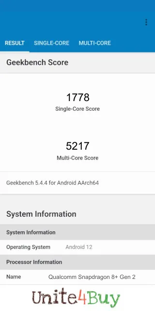 Qualcomm Snapdragon 8+ Gen 2 -puhelimen Geekbench benchmark -pisteet