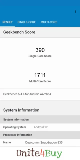 Qualcomm Snapdragon 835 -puhelimen Geekbench benchmark -pisteet