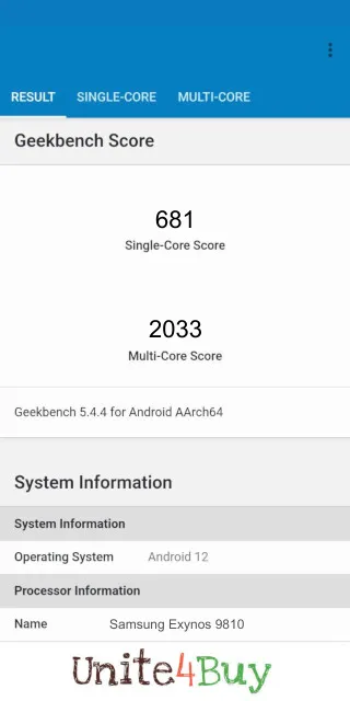 Samsung Exynos 9810 -puhelimen Geekbench benchmark -pisteet
