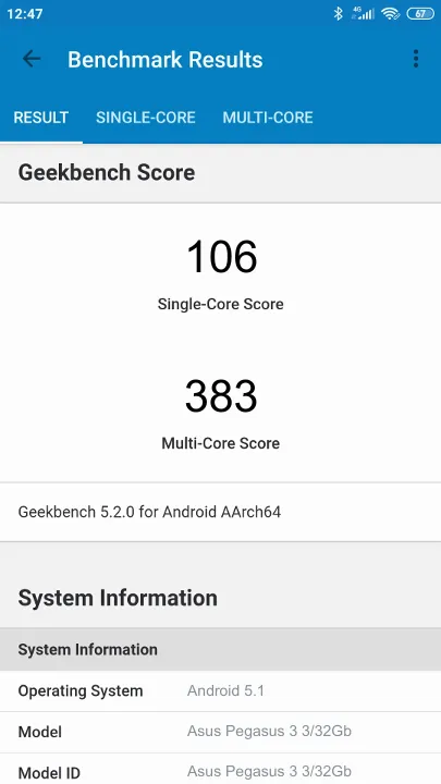 Wyniki testu Asus Pegasus 3 3/32Gb Geekbench Benchmark