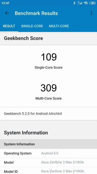 Asus Zenfone 3 Max 2/16Gb Geekbench Benchmark testi
