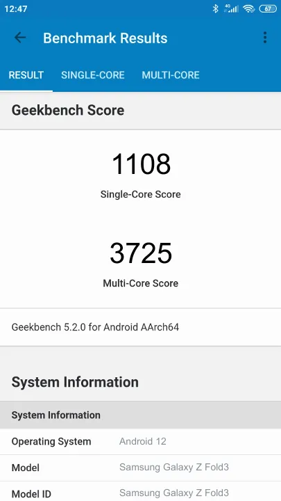 Samsung Galaxy Z Fold3 Geekbench Benchmark-Ergebnisse