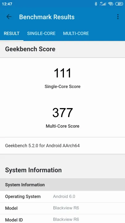 Blackview R6 Geekbench benchmark ranking