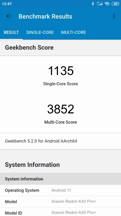 Pontuações do Xiaomi Redmi K40 Pro+ Geekbench Benchmark