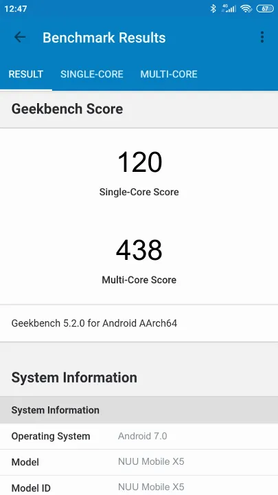 NUU Mobile X5 Geekbench Benchmark점수