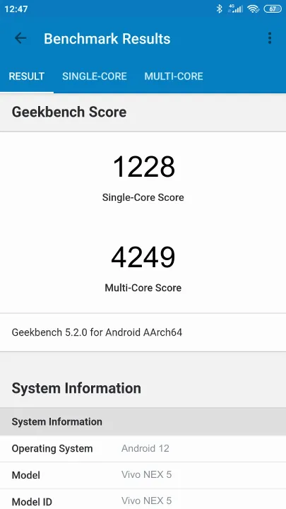 Punteggi Vivo NEX 5 Geekbench Benchmark