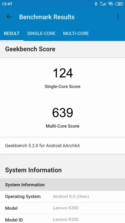 Lenovo K350 poeng for Geekbench-referanse