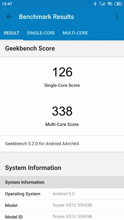 Skor Soyes XS12 3/64GB Geekbench Benchmark