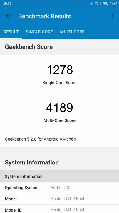 Punteggi Realme GT 2 Fold Geekbench Benchmark