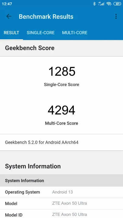 ZTE Axon 50 Ultra Geekbench benchmark ranking