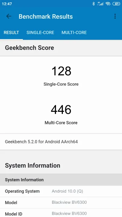 Blackview BV6300 Geekbench benchmark: classement et résultats scores de tests
