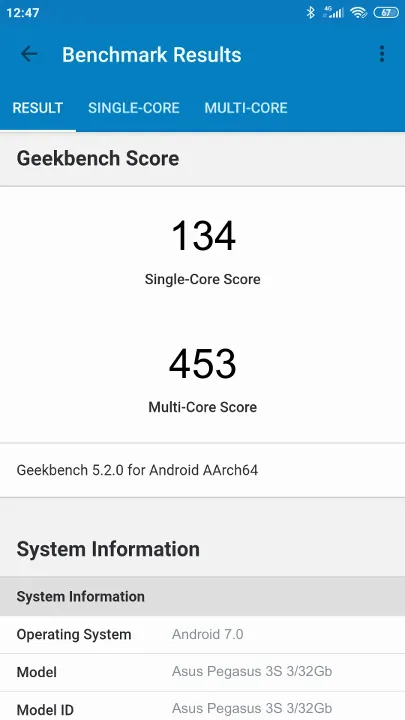 Asus Pegasus 3S 3/32Gb Geekbench benchmark score results
