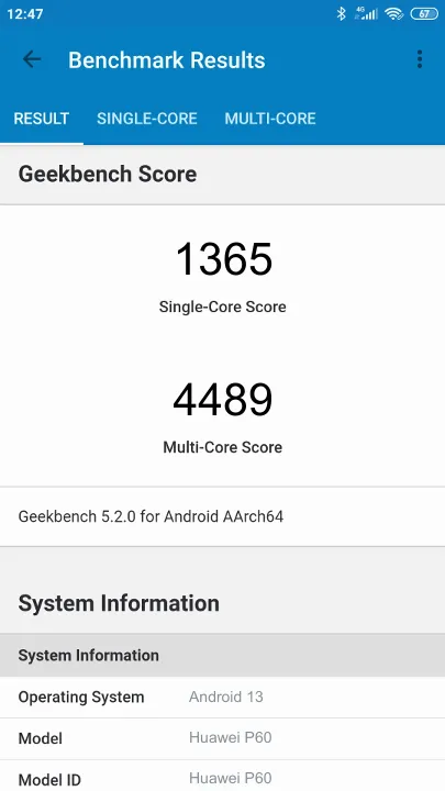 Test Huawei P60 Geekbench Benchmark