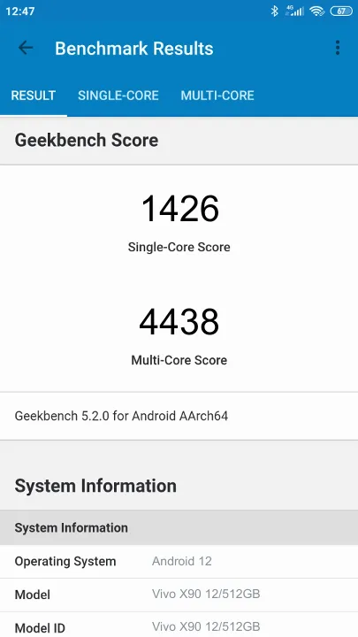 Wyniki testu Vivo X90 12/512GB Geekbench Benchmark