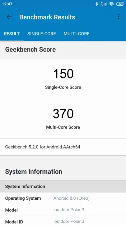 ioutdoor Polar 3 Geekbench Benchmark ranking: Resultaten benchmarkscore